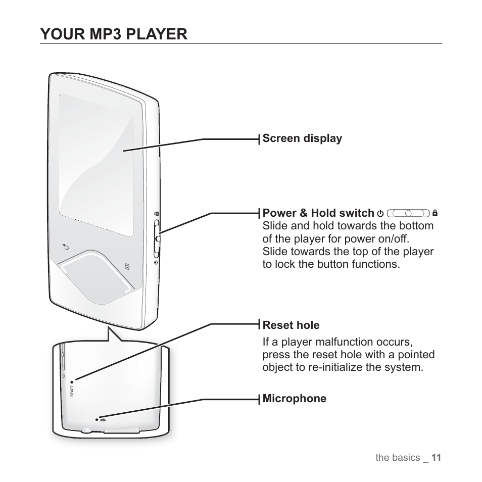 Your mp3 player | Samsung YP-Q1JEB-XAA User Manual | Page 11 / 94
