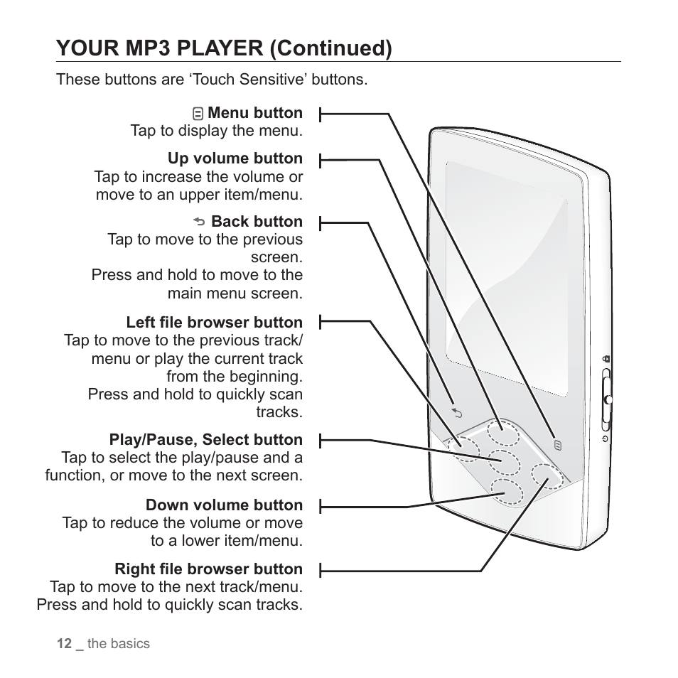 Your mp3 player (continued) | Samsung YP-Q1JEB-XAA User Manual | Page 12 / 94