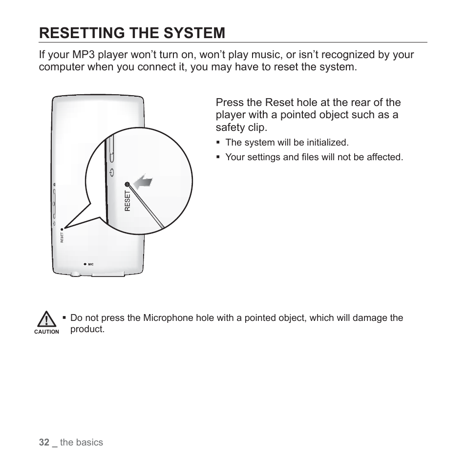 Resetting the system | Samsung YP-Q1JEB-XAA User Manual | Page 32 / 94