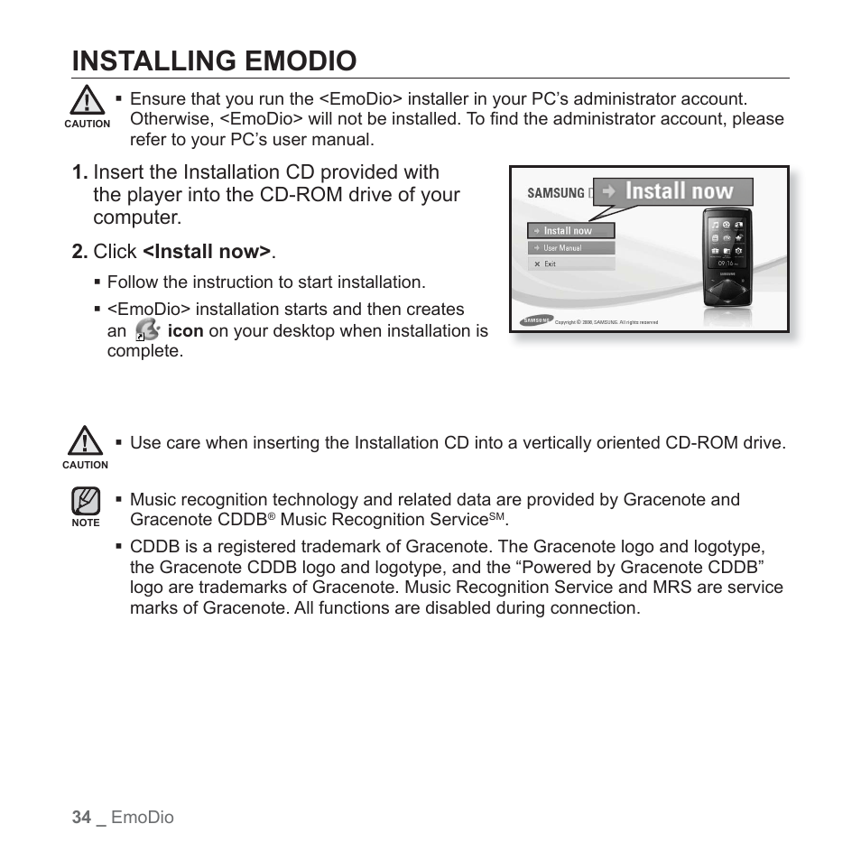 Installing emodio | Samsung YP-Q1JEB-XAA User Manual | Page 34 / 94