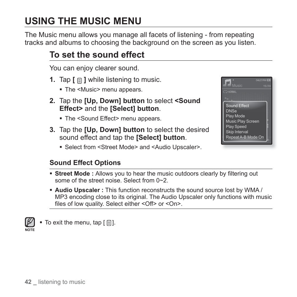 Using the music menu | Samsung YP-Q1JEB-XAA User Manual | Page 42 / 94