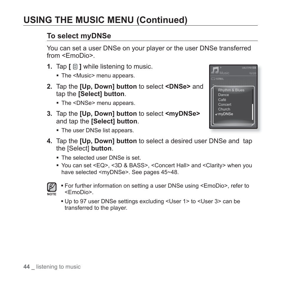 Using the music menu (continued) | Samsung YP-Q1JEB-XAA User Manual | Page 44 / 94