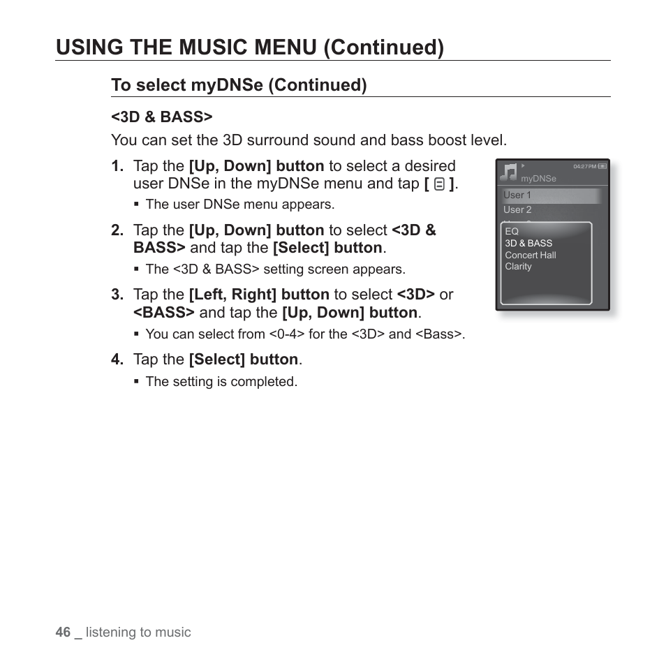 Using the music menu (continued) | Samsung YP-Q1JEB-XAA User Manual | Page 46 / 94