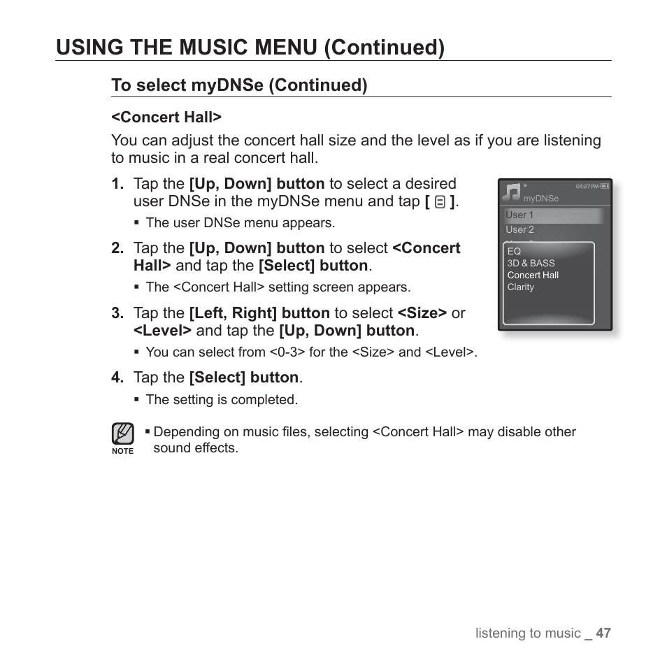 Using the music menu (continued) | Samsung YP-Q1JEB-XAA User Manual | Page 47 / 94