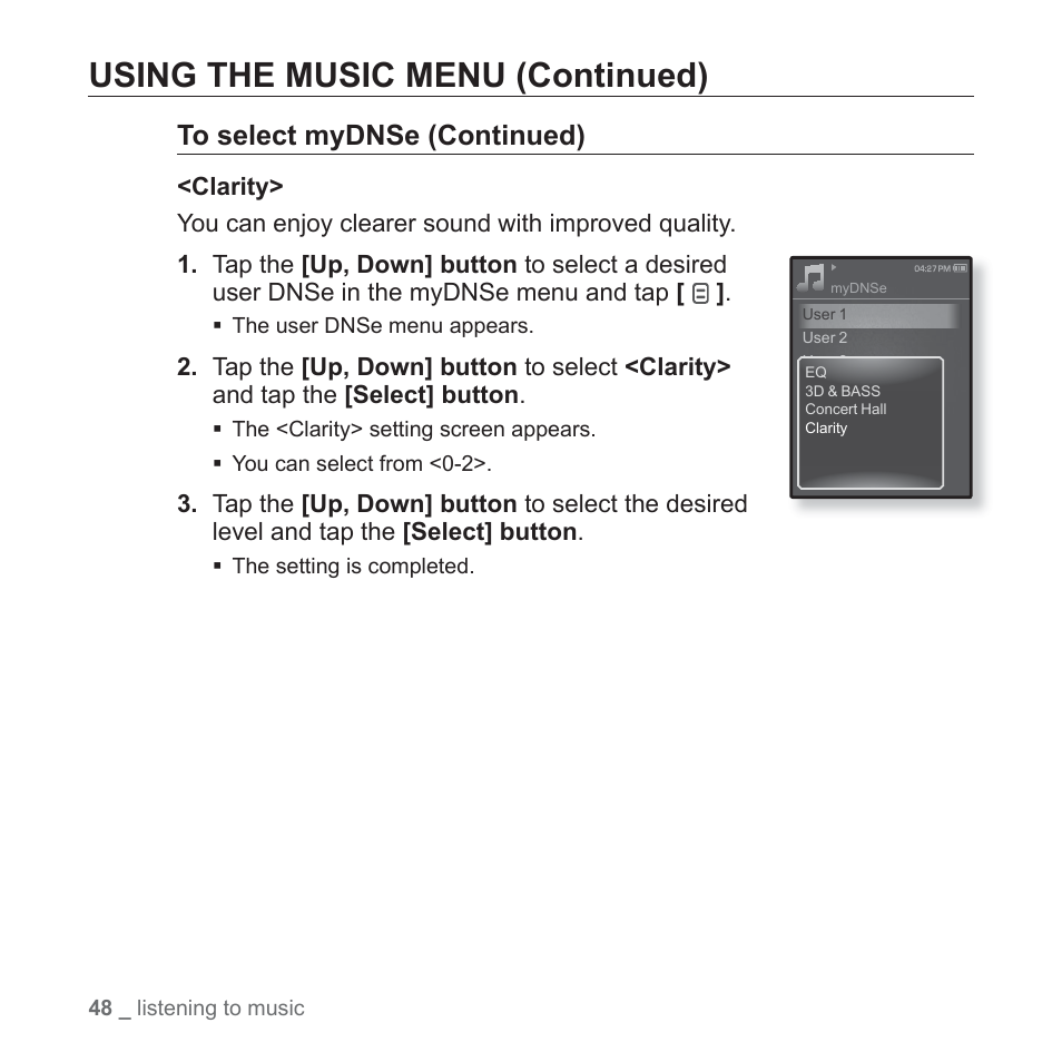 Using the music menu (continued) | Samsung YP-Q1JEB-XAA User Manual | Page 48 / 94