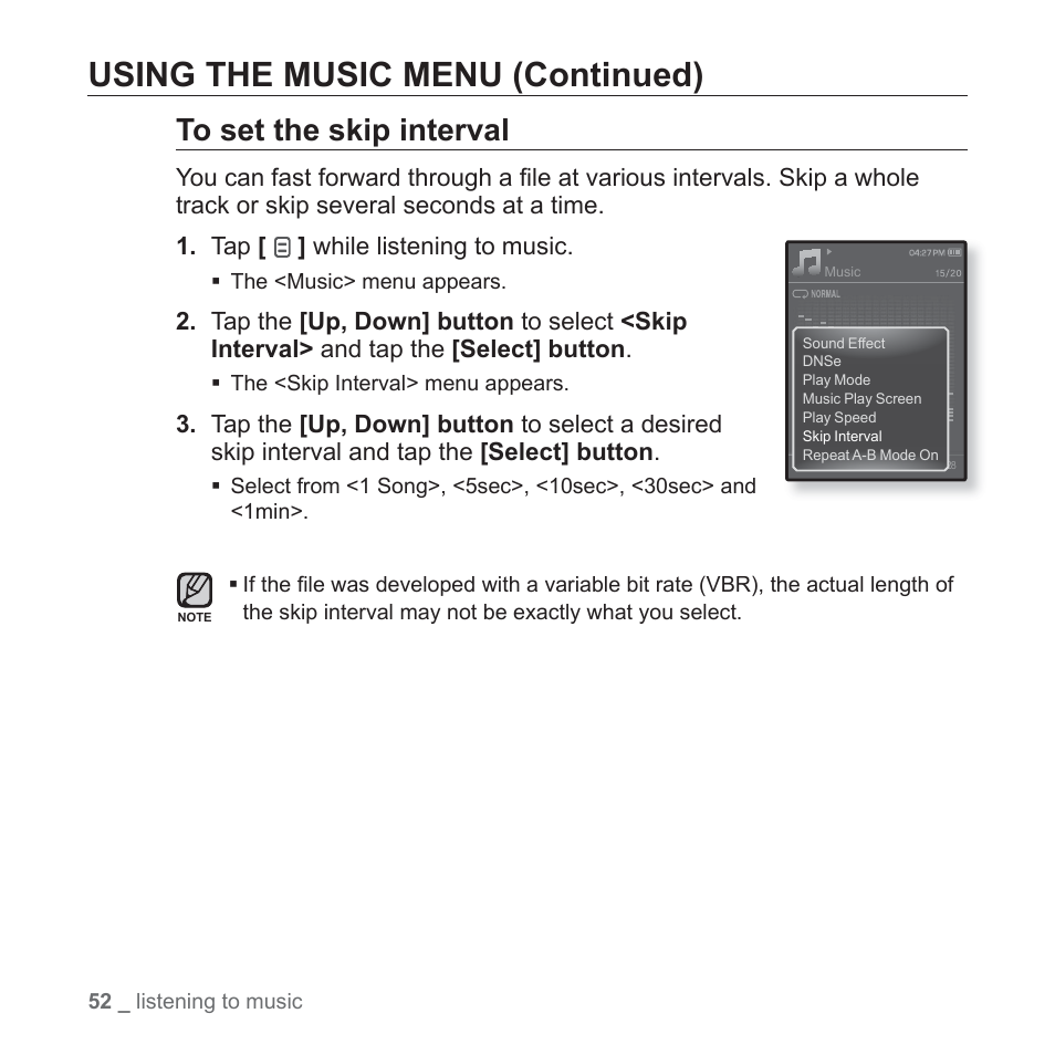 Using the music menu (continued) | Samsung YP-Q1JEB-XAA User Manual | Page 52 / 94