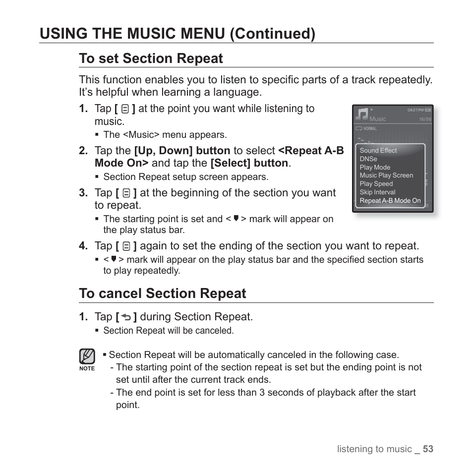 Using the music menu (continued) | Samsung YP-Q1JEB-XAA User Manual | Page 53 / 94