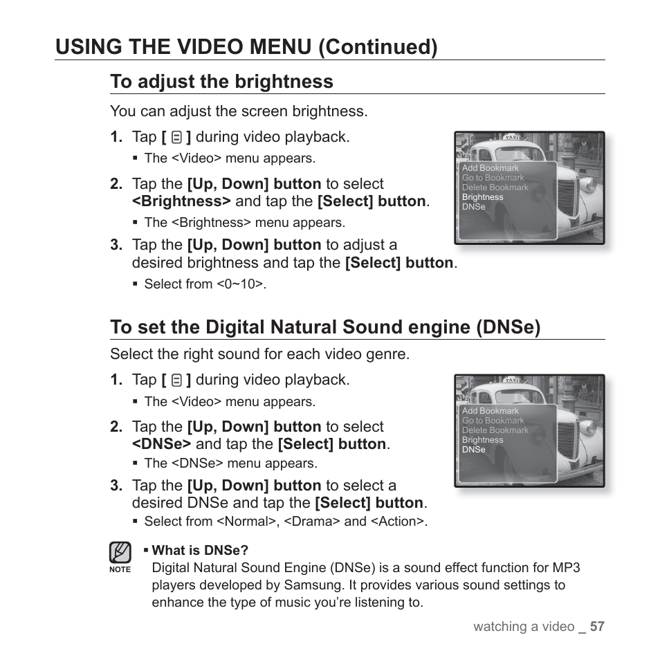 Using the video menu (continued) | Samsung YP-Q1JEB-XAA User Manual | Page 57 / 94