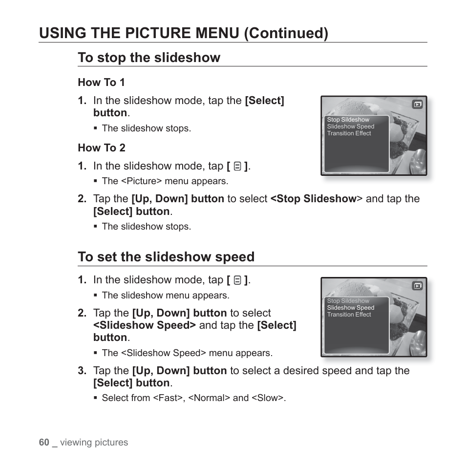 Using the picture menu (continued) | Samsung YP-Q1JEB-XAA User Manual | Page 60 / 94
