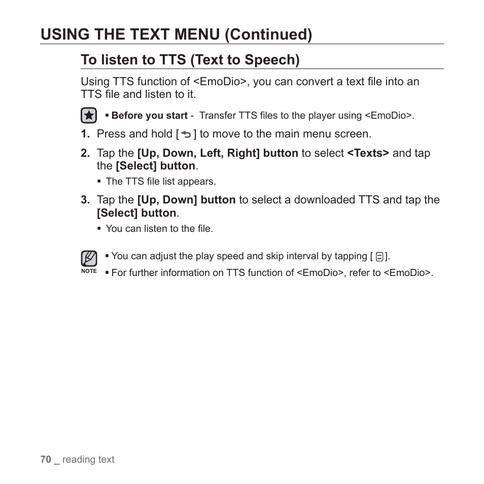 Using the text menu (continued) | Samsung YP-Q1JEB-XAA User Manual | Page 70 / 94