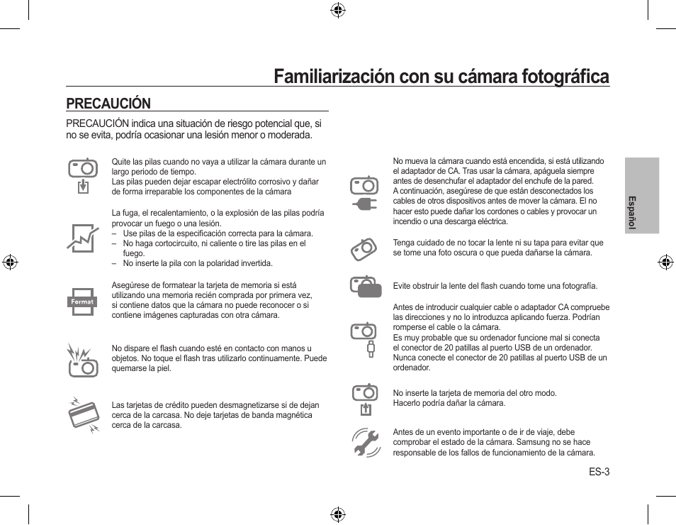 Familiarización con su cámara fotográﬁca, Precaución | Samsung EC-SL310SBA-US User Manual | Page 18 / 30