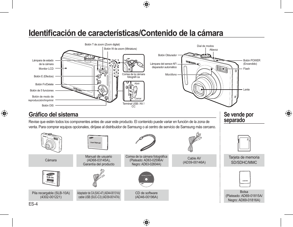 Gráﬁco del sistema, Se vende por separado, Es-4 | Samsung EC-SL310SBA-US User Manual | Page 19 / 30