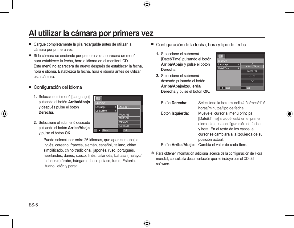 Al utilizar la cámara por primera vez | Samsung EC-SL310SBA-US User Manual | Page 21 / 30