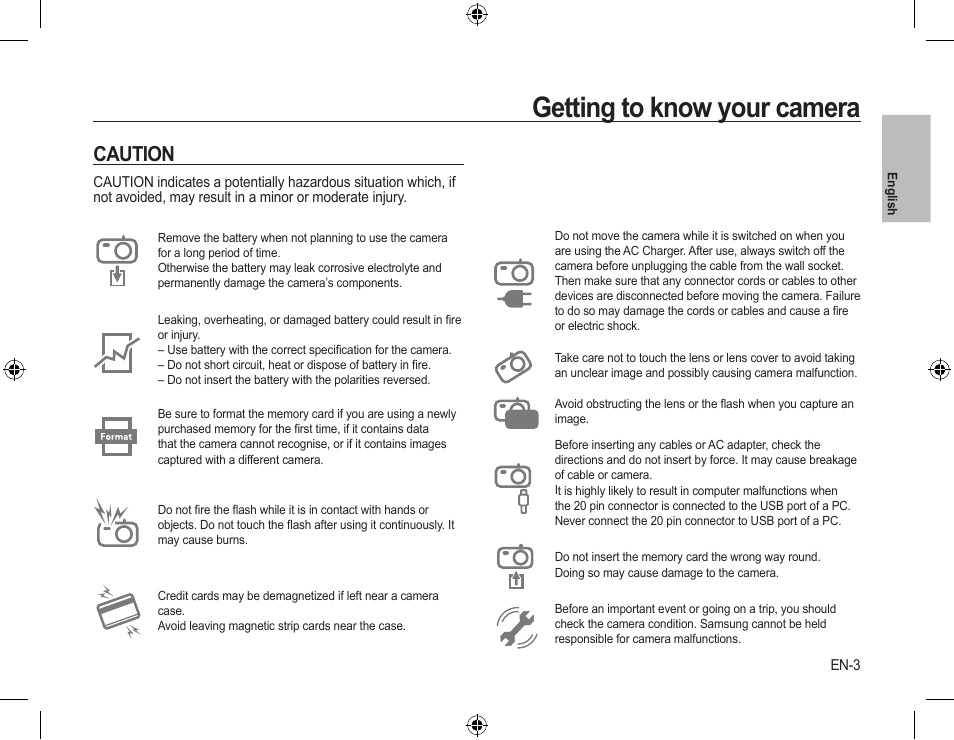 Getting to know your camera, Caution | Samsung EC-SL310SBA-US User Manual | Page 4 / 30