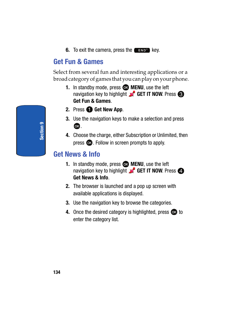 Get fun & games, Get news & info, Get fun & games get news & info | Samsung SCH-A870MBAVZW User Manual | Page 134 / 196