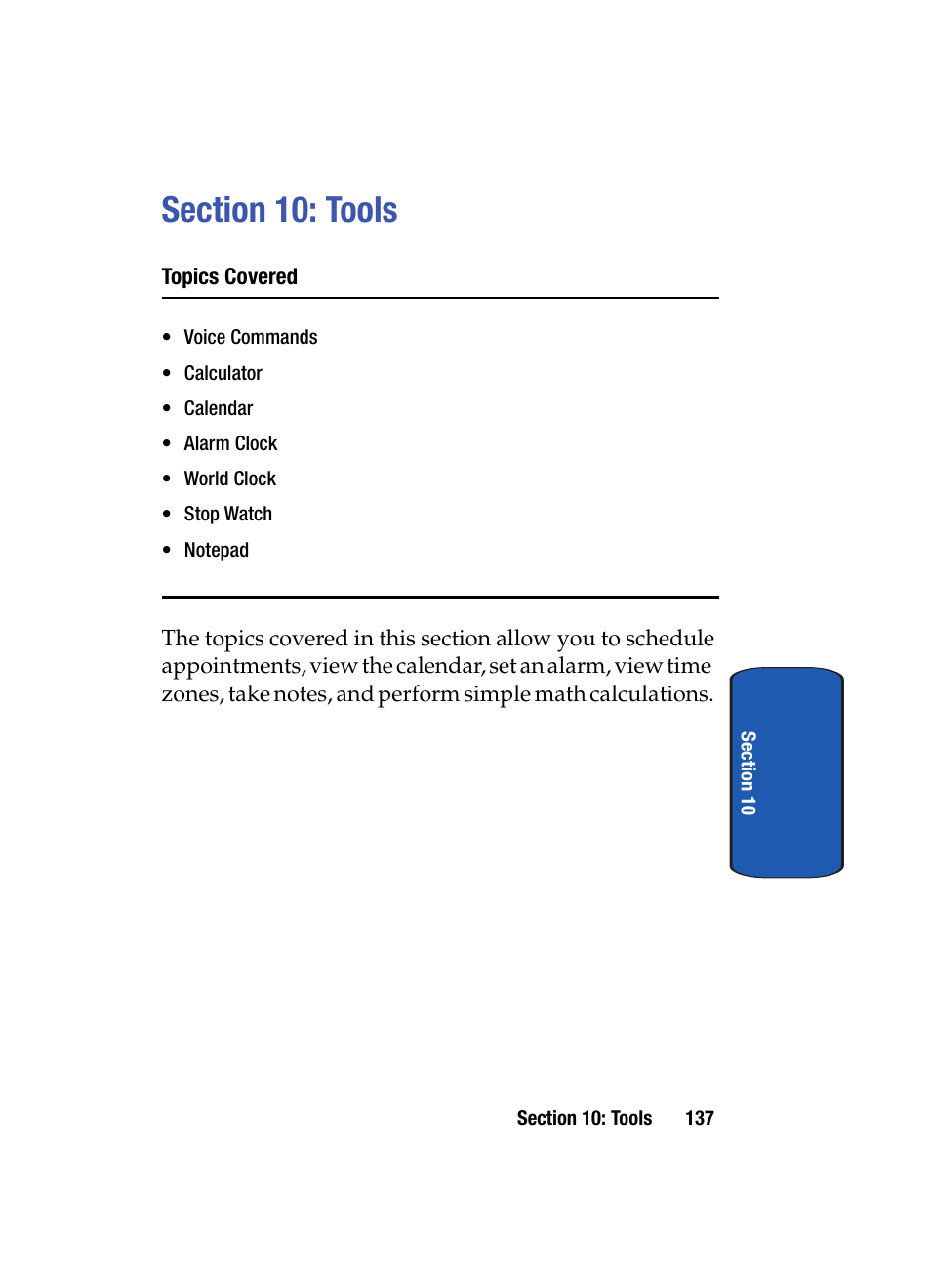 Section 10: tools | Samsung SCH-A870MBAVZW User Manual | Page 137 / 196