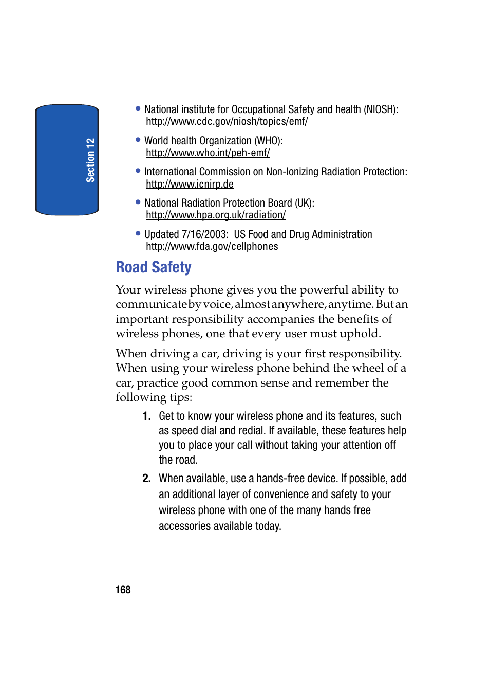 Road safety | Samsung SCH-A870MBAVZW User Manual | Page 168 / 196