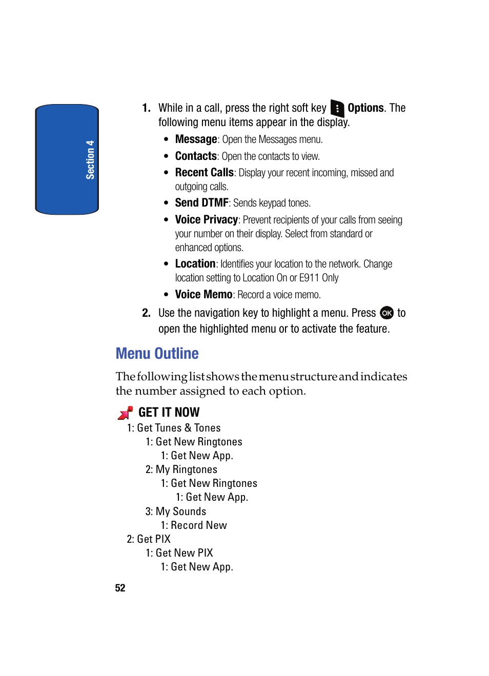 Menu outline | Samsung SCH-A870MBAVZW User Manual | Page 52 / 196