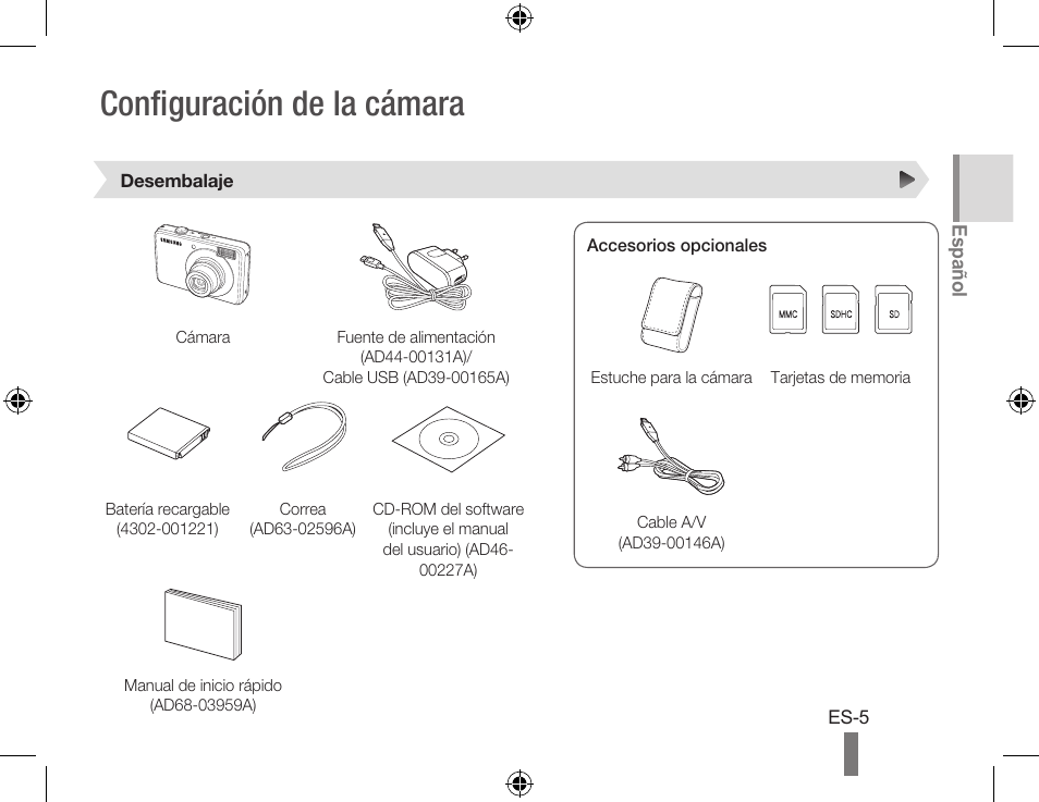 Configuración de la cámara | Samsung EC-SL202ABP-US User Manual | Page 15 / 22