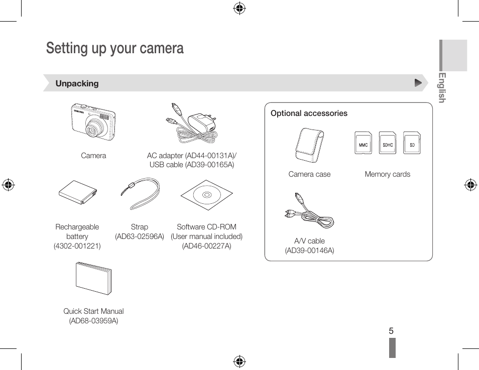 Setting up your camera | Samsung EC-SL202ABP-US User Manual | Page 5 / 22