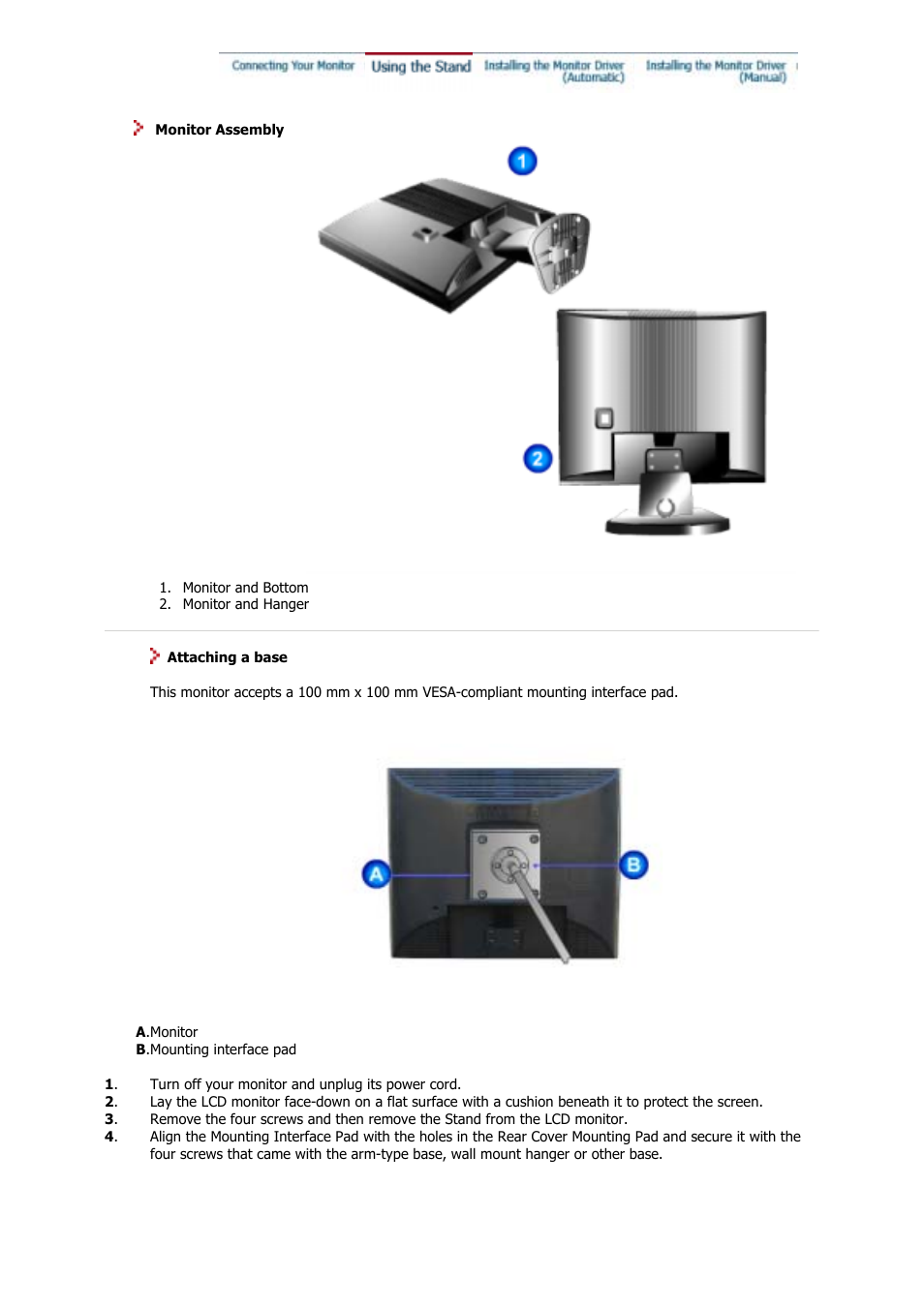 Using the stand | Samsung GS19VSSB User Manual | Page 16 / 64