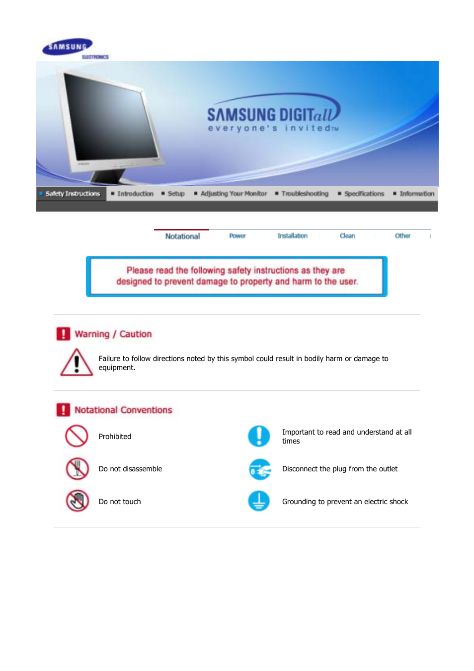 Safety instructions | Samsung GS19VSSB User Manual | Page 2 / 64