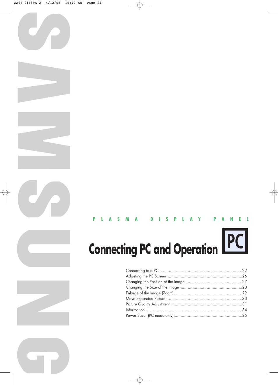 Connecting pc and operation | Samsung SPK4215MX-XAC User Manual | Page 21 / 68