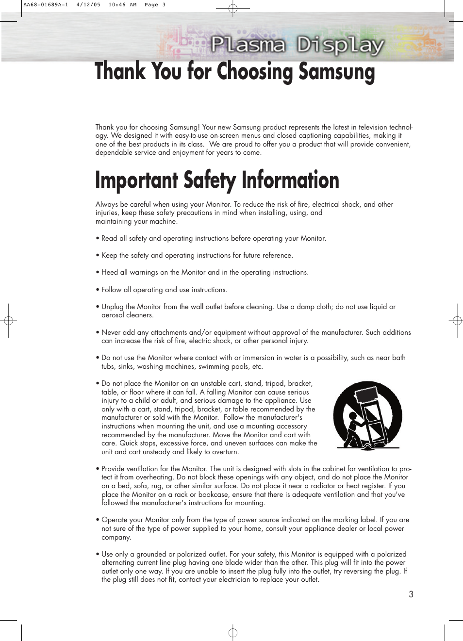 Thank you for choosing samsung, Important safety information | Samsung SPK4215MX-XAC User Manual | Page 3 / 68