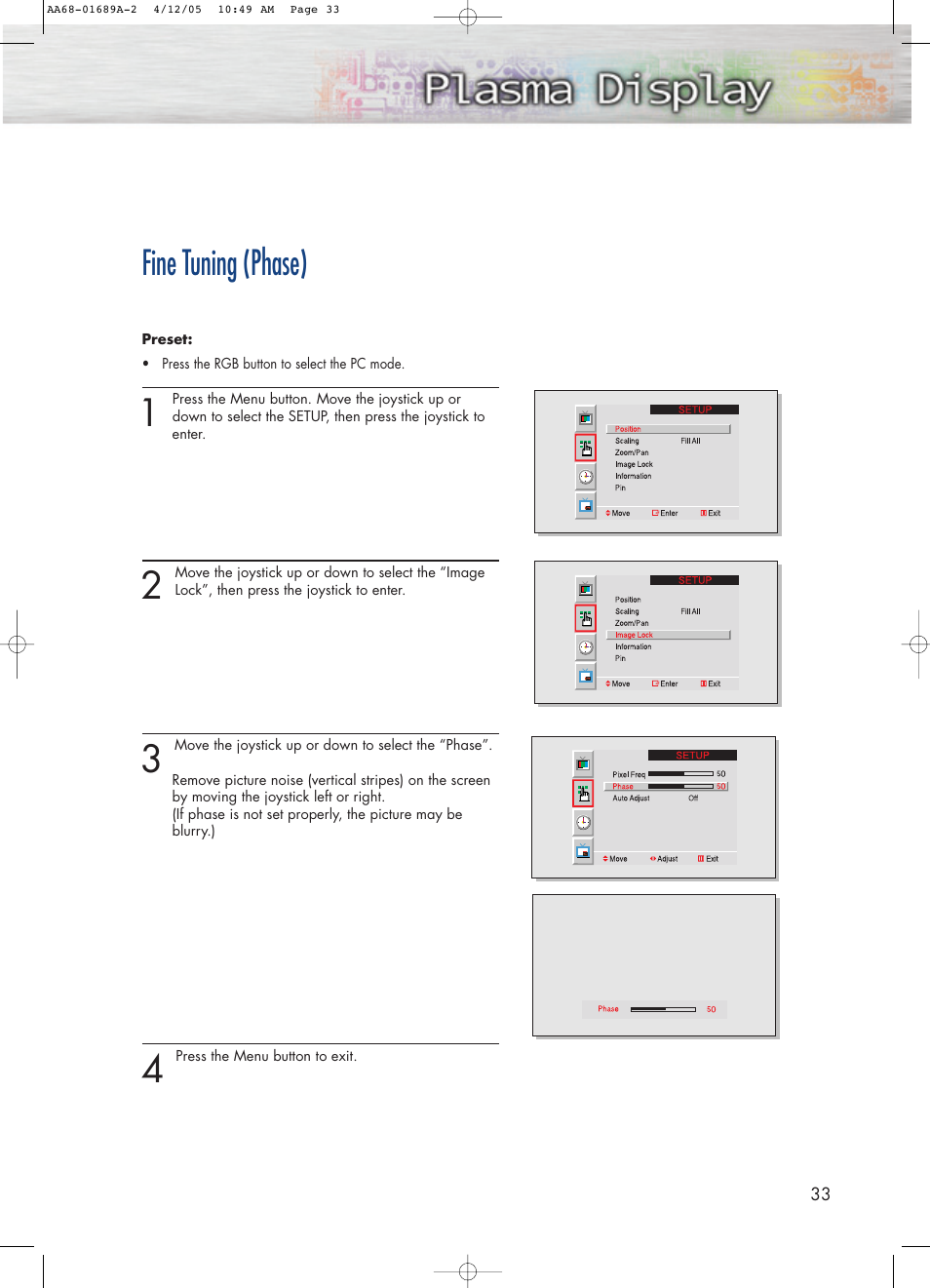 Fine tuning (phase) | Samsung SPK4215MX-XAC User Manual | Page 33 / 68