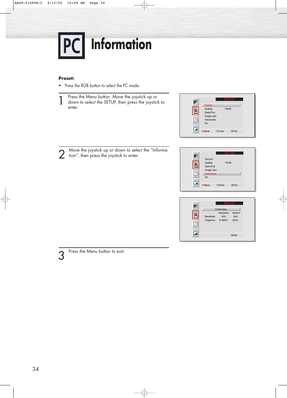 Information, Power saver (pc mode only) | Samsung SPK4215MX-XAC User Manual | Page 34 / 68