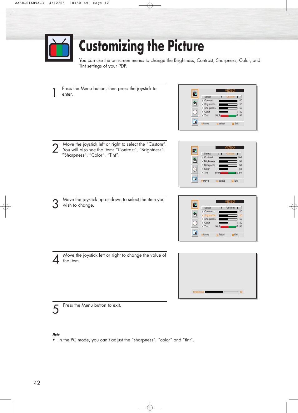 Customizing the picture, Using automatic picture settings | Samsung SPK4215MX-XAC User Manual | Page 42 / 68