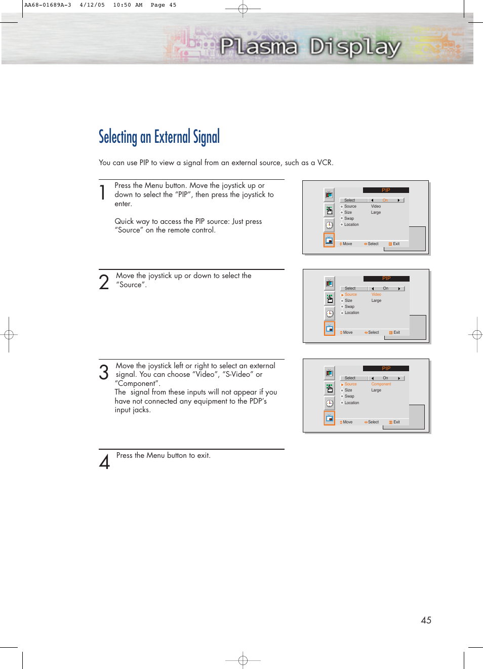 Selecting an external signal | Samsung SPK4215MX-XAC User Manual | Page 45 / 68