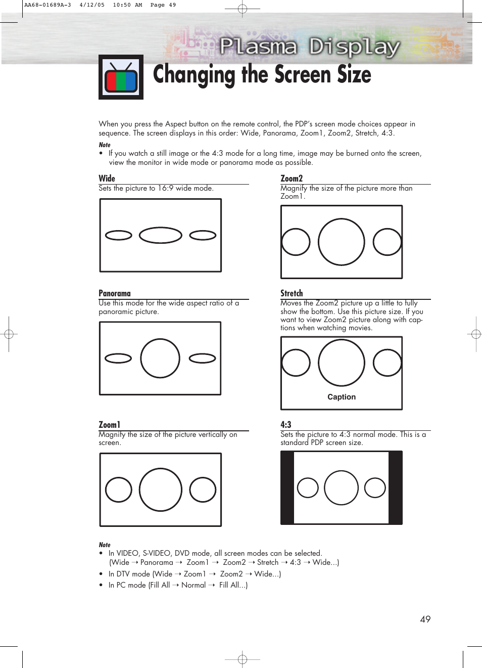 Changing the screen size | Samsung SPK4215MX-XAC User Manual | Page 49 / 68