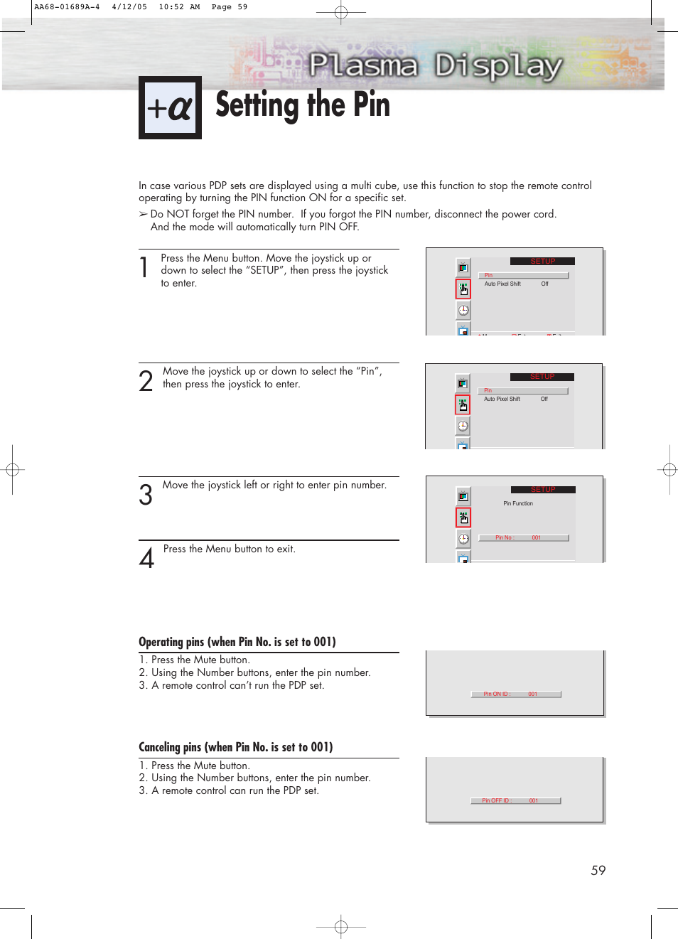 Setting the pin | Samsung SPK4215MX-XAC User Manual | Page 59 / 68