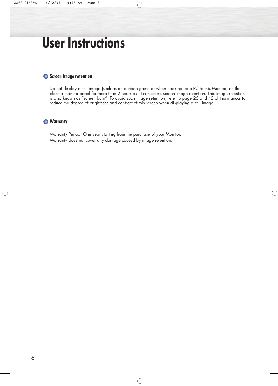 User instructions | Samsung SPK4215MX-XAC User Manual | Page 6 / 68