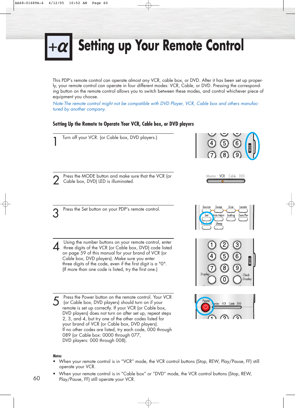 Setting up your remote control | Samsung SPK4215MX-XAC User Manual | Page 60 / 68