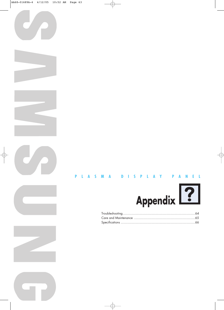Appendix, Troubleshooting | Samsung SPK4215MX-XAC User Manual | Page 63 / 68