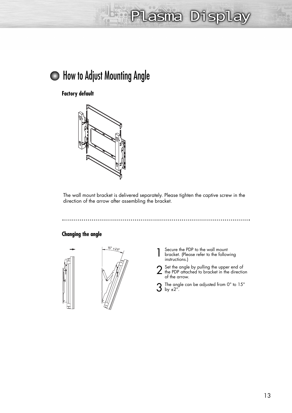 How to adjust mounting angle | Samsung SPP4231X-XAC User Manual | Page 13 / 104