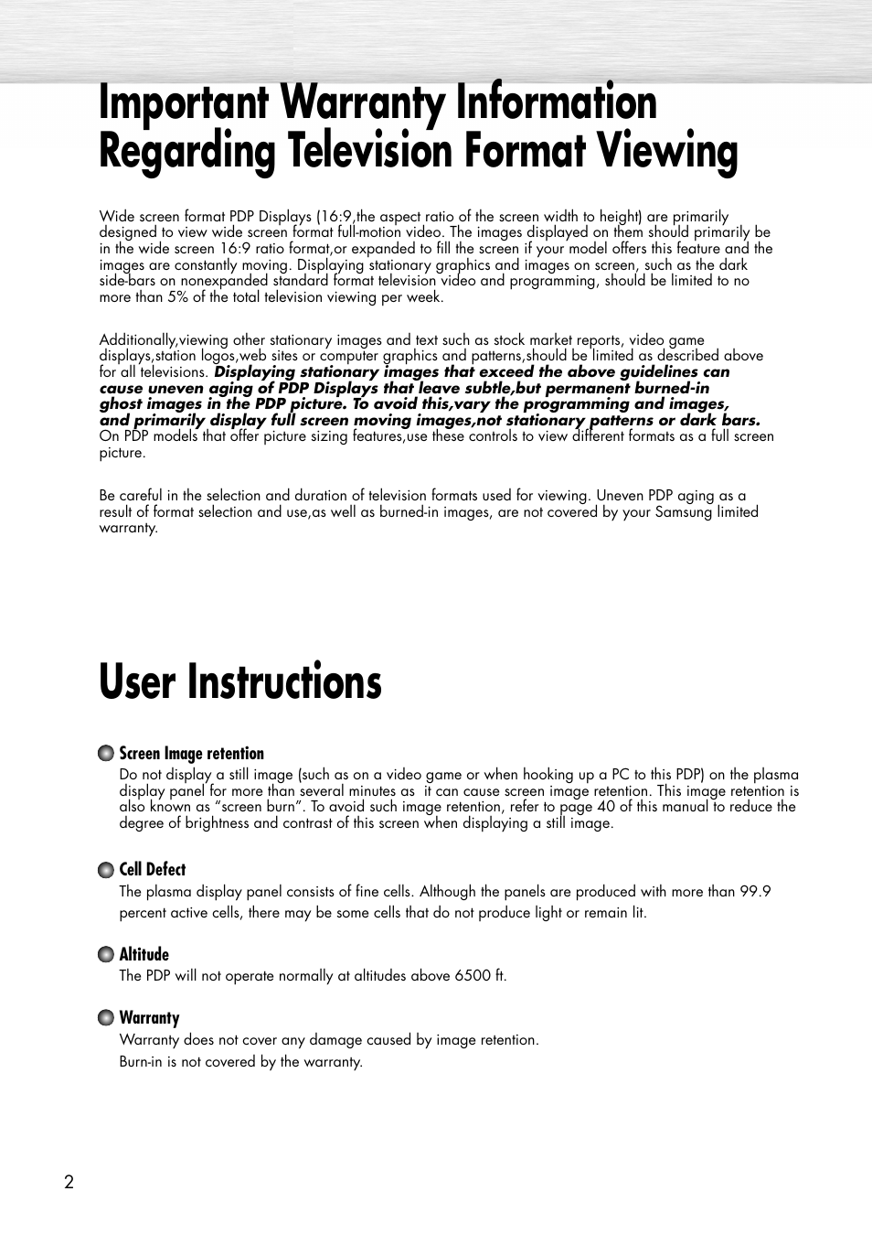 User instructions | Samsung SPP4231X-XAC User Manual | Page 2 / 104