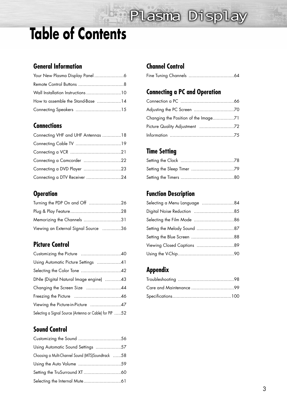 Samsung SPP4231X-XAC User Manual | Page 3 / 104