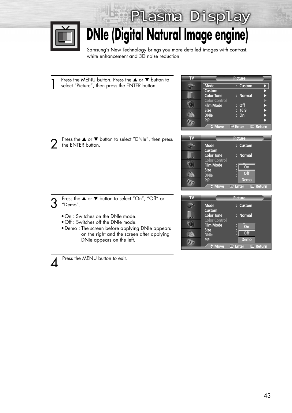 Dnie (digital natural image engine) | Samsung SPP4231X-XAC User Manual | Page 43 / 104