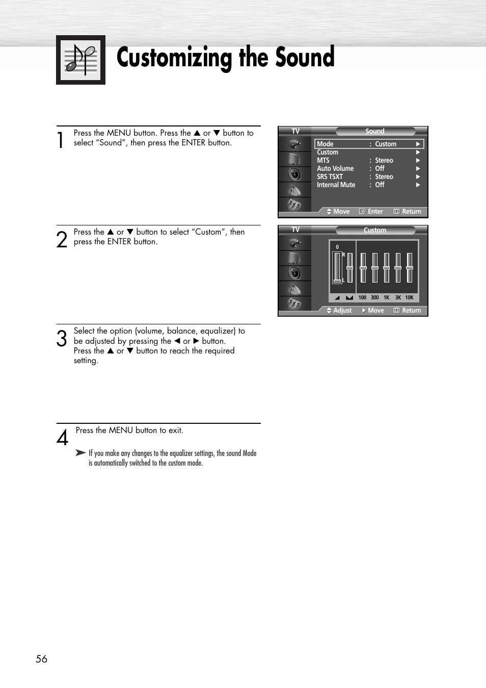 Customizing the sound | Samsung SPP4231X-XAC User Manual | Page 56 / 104