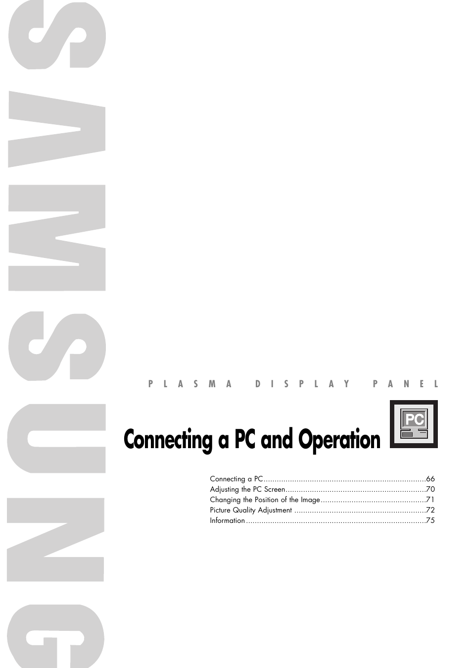 Connecting a pc and operation | Samsung SPP4231X-XAC User Manual | Page 65 / 104