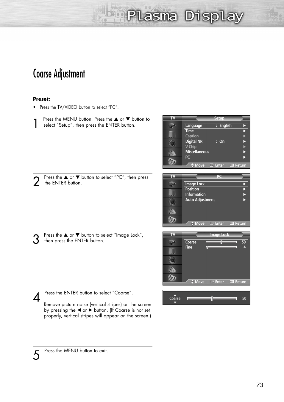Coarse adjustment | Samsung SPP4231X-XAC User Manual | Page 73 / 104