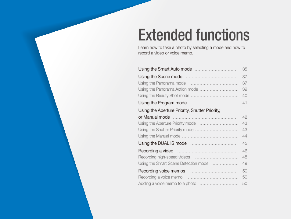 Extended functions | Samsung EC-TL350ZBPBUS User Manual | Page 35 / 133