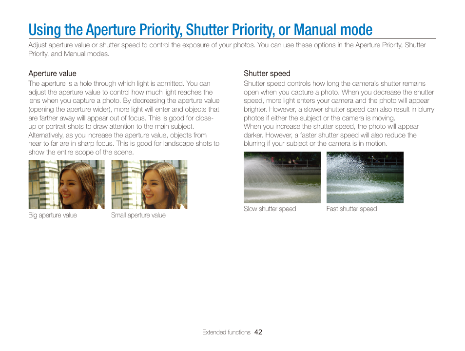 Using the aperture priority, shutter priority, Or manual mode | Samsung EC-TL350ZBPBUS User Manual | Page 43 / 133