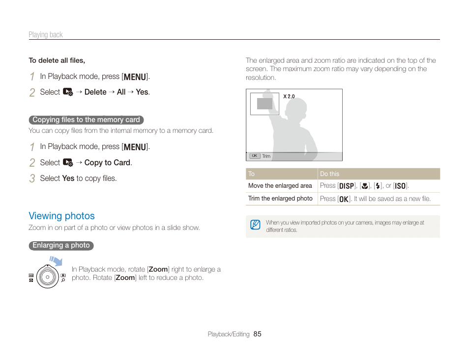 Viewing photos, Viewing photos ……………………………… 85 | Samsung EC-TL350ZBPBUS User Manual | Page 86 / 133