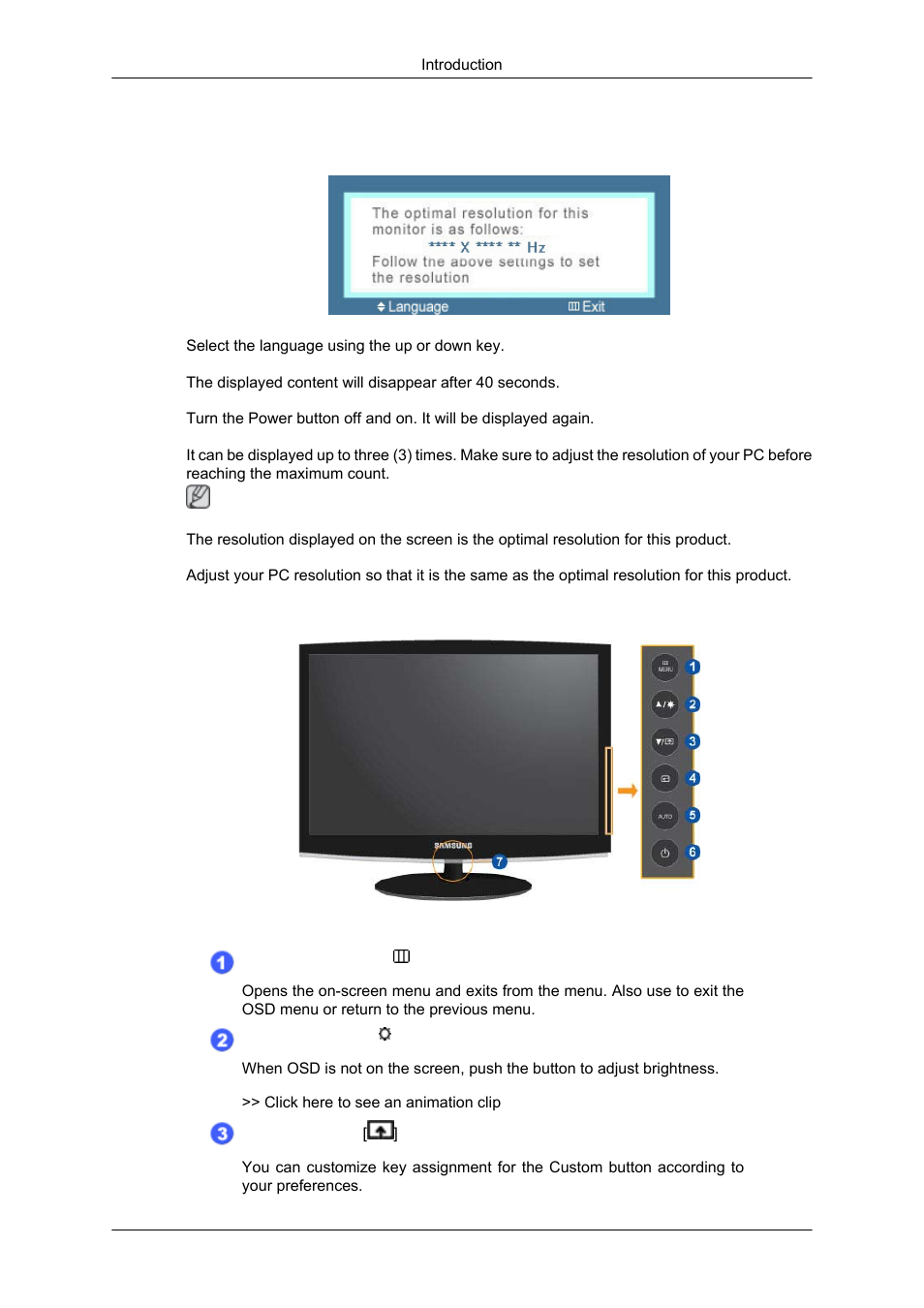Your monitor, Initial settings, Front | Samsung LS17CMNSFLZD User Manual | Page 11 / 81