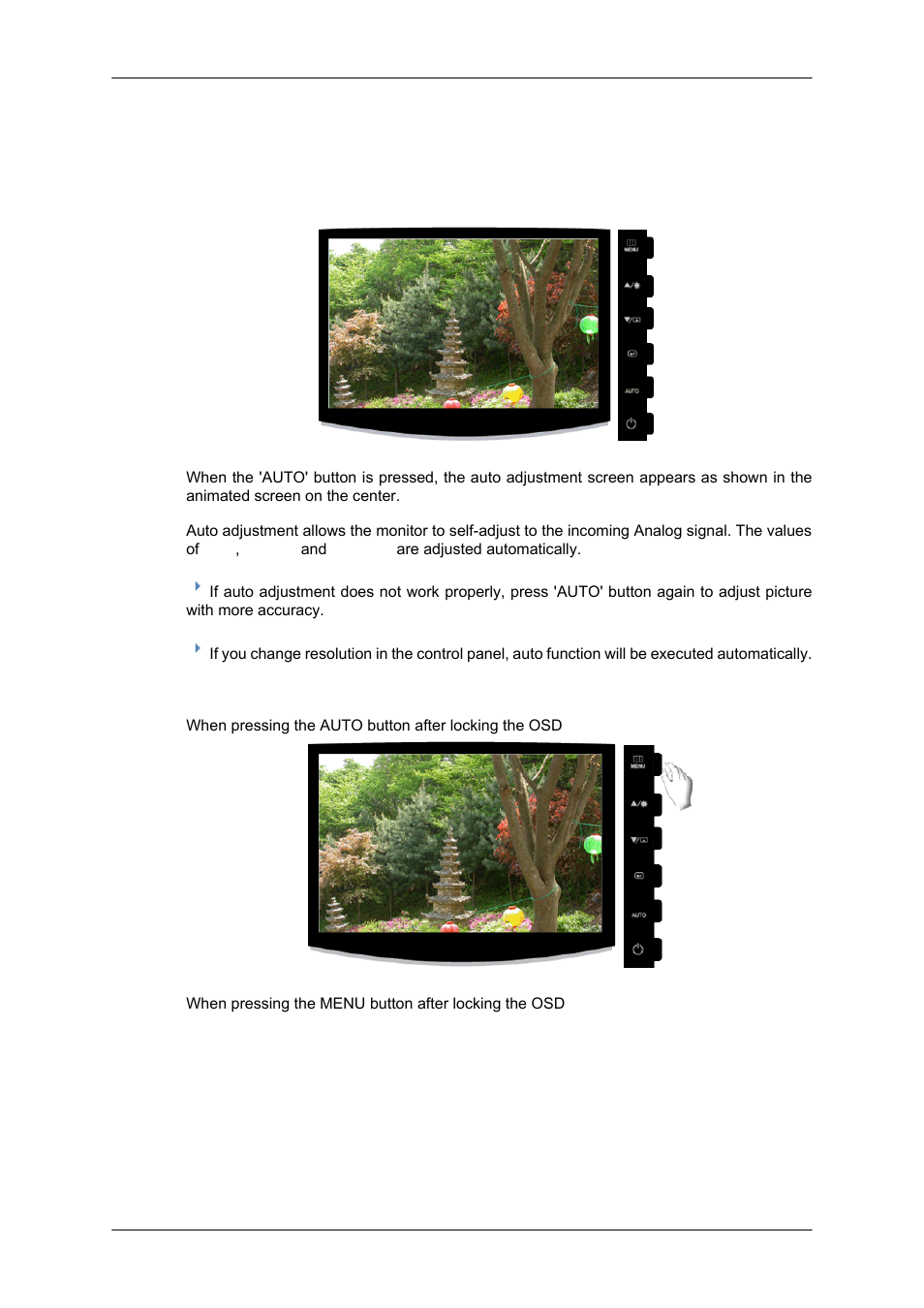 Adjusting the monitor, 633nw} direct functions, Auto | Osd lock & unlock | Samsung LS17CMNSFLZD User Manual | Page 28 / 81