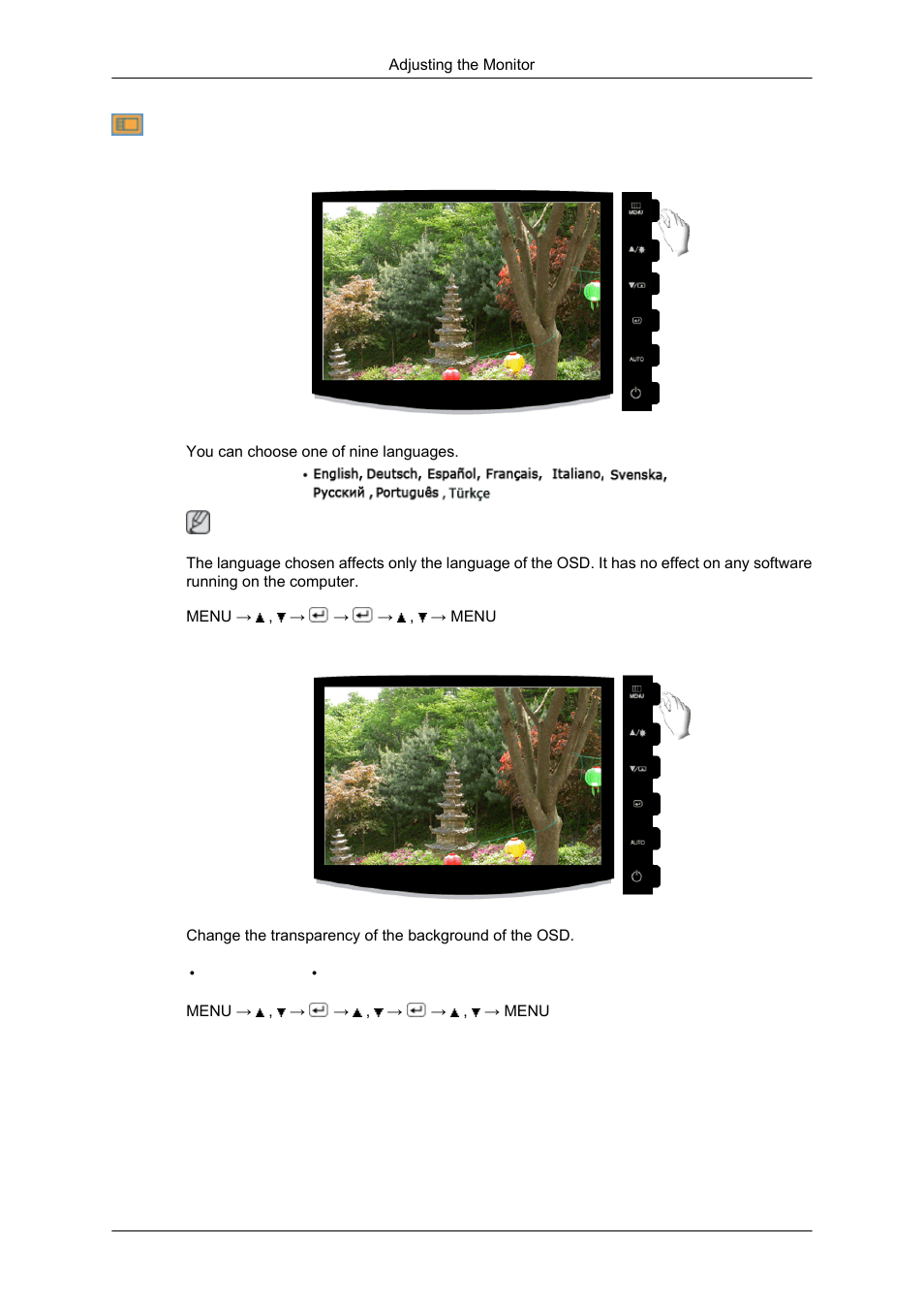 Language, Transparency | Samsung LS17CMNSFLZD User Manual | Page 37 / 81